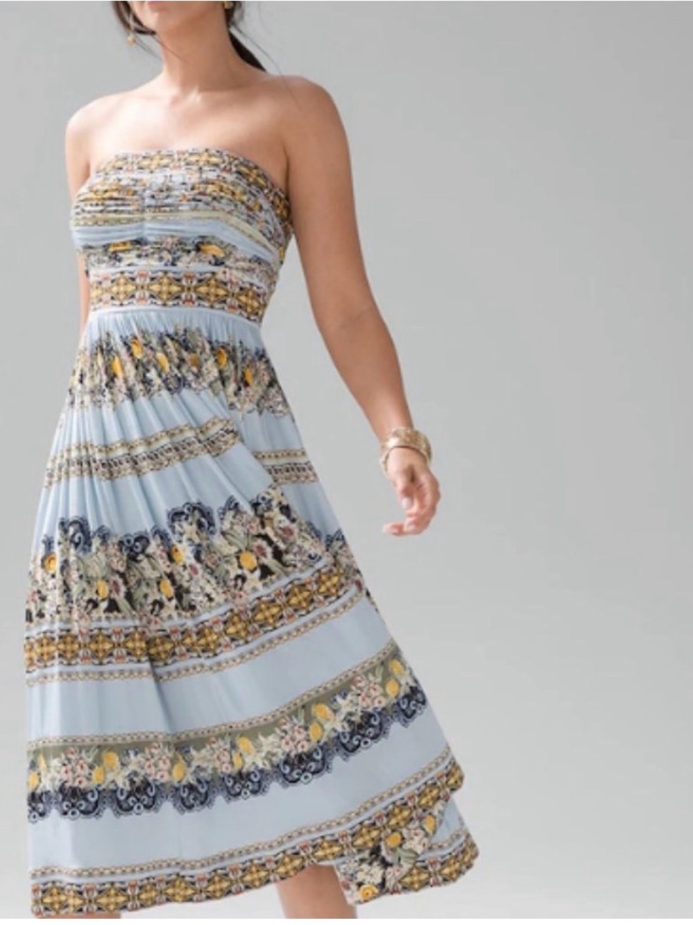 White House Black Market | Blue Strapless Knit Fit & Flare Dress | Size 8